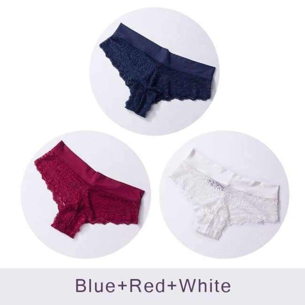 Planet Gates Blue Red White / XL Soft Women's Sexy Lace Panties Thongs G Strings Seamless Underwear Women Panty Briefs Bikini Cotton Crotch DULASI 3pcs/lot