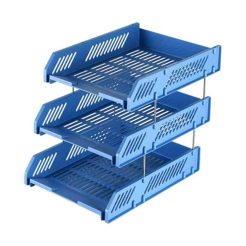 Planet Gates Blue Reinforcement 3 Tier Desktop Document Letter File Tray Organizer Blue White Office School Supplies Stationery (B2060)