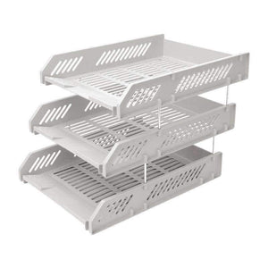 Planet Gates Blue Reinforcement 3 Tier Desktop Document Letter File Tray Organizer Blue White Office School Supplies Stationery (B2060)