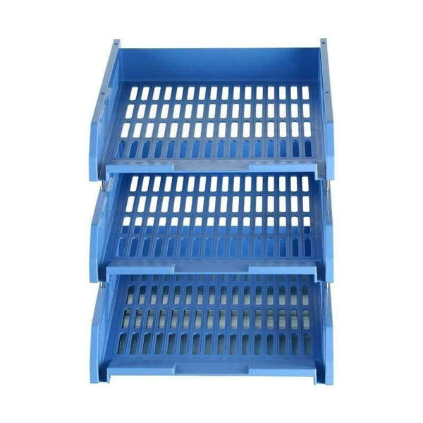 Planet Gates Blue Reinforcement 3 Tier Desktop Document Letter File Tray Organizer Blue White Office School Supplies Stationery (B2060)