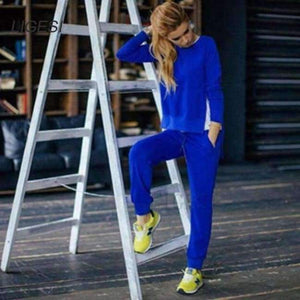 Planet Gates blue / S Autumn Winter Women Cotton Tracksuit 2 Piece Set Clothing Solid Sportswear Suit Woman Irregular Hoodies Set Costumes