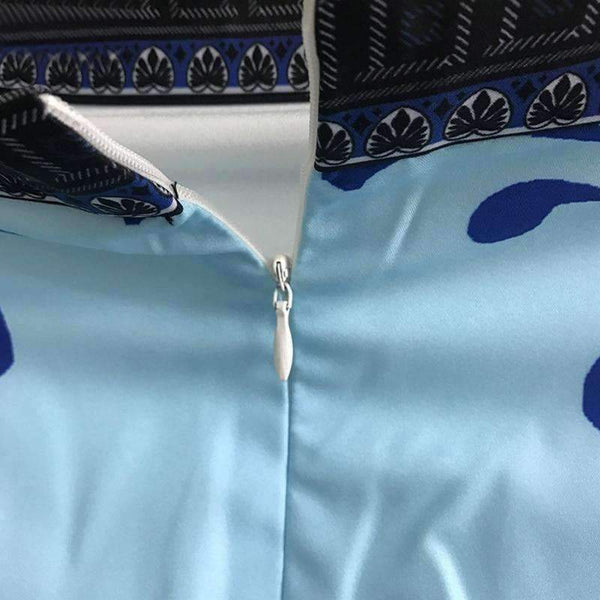 Planet Gates Blue / S Autumn Women Set Light Blue and Black Patchwork Floral Geometric Print Shirt Tops + Skirt Vintage Design 2 Two Piece Set