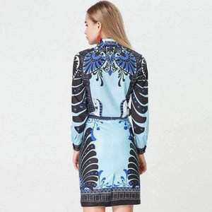 Planet Gates Blue / S Autumn Women Set Light Blue and Black Patchwork Floral Geometric Print Shirt Tops + Skirt Vintage Design 2 Two Piece Set