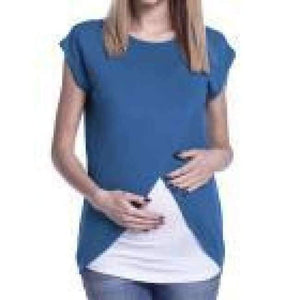 Womens Blouse Maternity Nursing Wrap Top Cap Sleeves Double Layer Blouse Spring Autumn Newet Style Hot Sale Fashion Blouse - Blue / S /