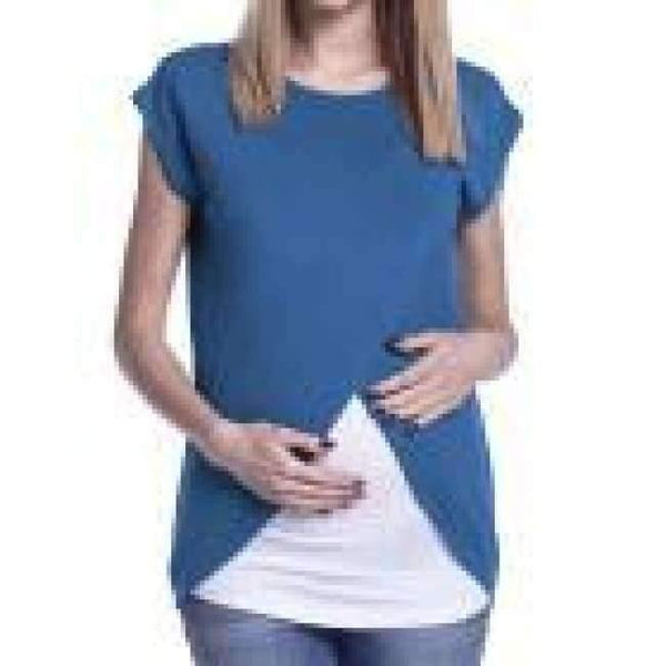 Womens Blouse Maternity Nursing Wrap Top Cap Sleeves Double Layer Blouse Spring Autumn Newet Style Hot Sale Fashion Blouse - Blue / S /