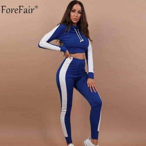 Planet Gates Blue / S Hooded Bodycon Crop Tops Women Set Summer Autumn 2018 Casual Long Sleeve Tops Long Pant Tracksuit Ladies Two Pieces Set