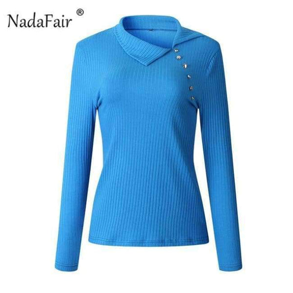 Planet Gates Blue / S Long sleeve neck knitted t shirts women tops female 2018 autumn winter casual slim tees ladies pullover t-shirts