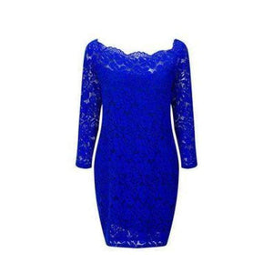 Planet Gates Blue / S Maxfresh 2018 Women Long Sleeved Lace slach neck Dress