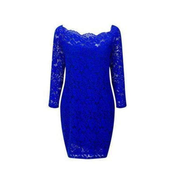 Planet Gates Blue / S Maxfresh 2018 Women Long Sleeved Lace slach neck Dress