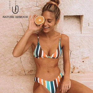 Planet Gates Blue / S New stripe sexy swimsuit print swimwear beach swimming suit for women bikini push up swimwear women