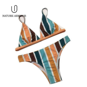 Planet Gates Blue / S New stripe sexy swimsuit print swimwear beach swimming suit for women bikini push up swimwear women