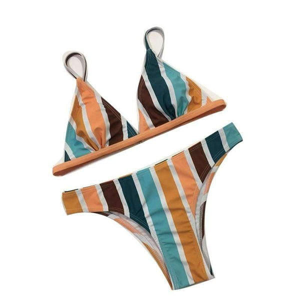 Planet Gates Blue / S New stripe sexy swimsuit print swimwear beach swimming suit for women bikini push up swimwear women