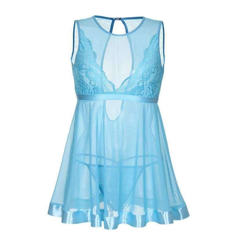Planet Gates Blue / S New Style Fashion Women Sexy Lace Transparent Mesh Underwear Babydoll Sleepwear Intimate Full Slips S-XL