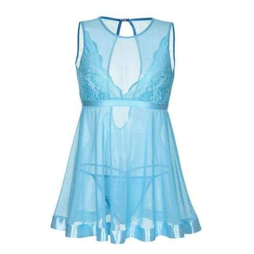 Planet Gates Blue / S New Style Fashion Women Sexy Lace Transparent Mesh Underwear Babydoll Sleepwear Intimate Full Slips S-XL