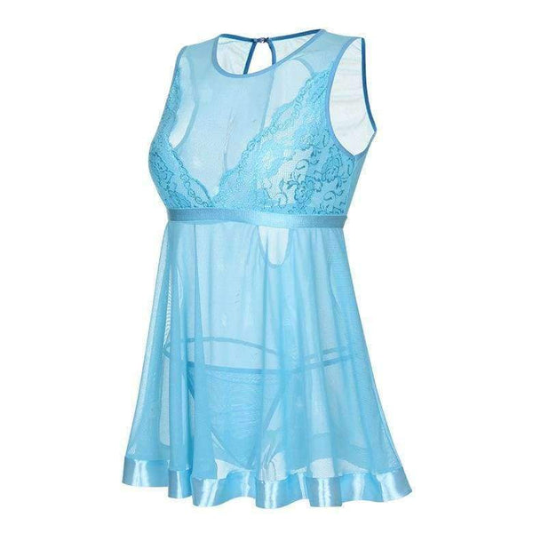 Planet Gates Blue / S New Style Fashion Women Sexy Lace Transparent Mesh Underwear Babydoll Sleepwear Intimate Full Slips S-XL