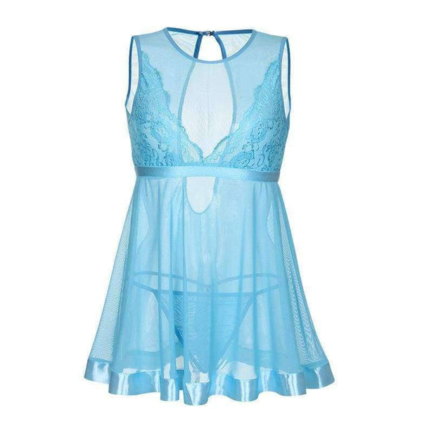 Planet Gates Blue / S New Style Fashion Women Sexy Lace Transparent Mesh Underwear Babydoll Sleepwear Intimate Full Slips S-XL
