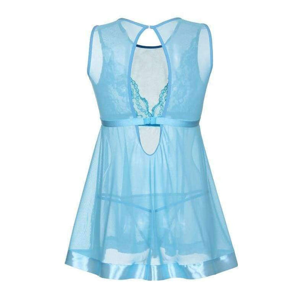 Planet Gates Blue / S New Style Fashion Women Sexy Lace Transparent Mesh Underwear Babydoll Sleepwear Intimate Full Slips S-XL