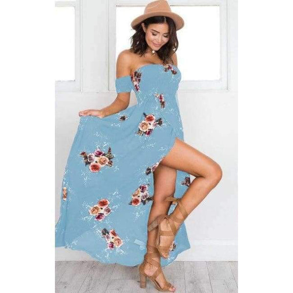 Planet Gates Blue / S Off Shoulder Long Summer Dress Women 2018 Slash Neck Backless Boho Beach Sundress Female Sleeveless Sexy Floor Length Robe Femme