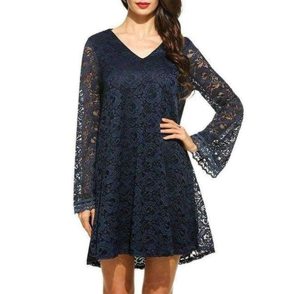 Planet Gates Blue / S Party Dresses Fashion Plus Size Sexy V Neck Event Dresses For Female 2017 New Long Sleeve Lace Women Summer Dresses