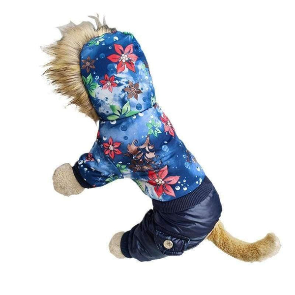 Planet Gates Blue / S Quality Flower Pattern Hooded Pet Dogs Winter Coat  Thickness Dogs Clothes S to Xl New Dogs Clothing