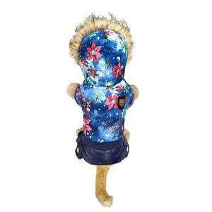 Planet Gates Blue / S Quality Flower Pattern Hooded Pet Dogs Winter Coat  Thickness Dogs Clothes S to Xl New Dogs Clothing