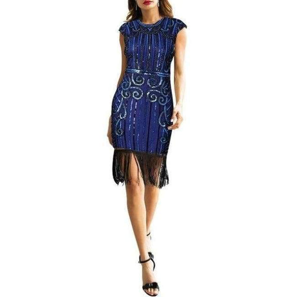 Planet Gates Blue / S Retro Style Movie Hand-made Sequins Tassel Dance Party Mini Dress Formal Event Ball Dress Sheath Femme Vestidos