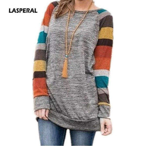Planet Gates Blue / S Spring Autumn Tee Shirt Women Long Sleeve O Neck Striped Patchwrork T-Shirt Casual Loose Soft Warm Slim Tee Tops