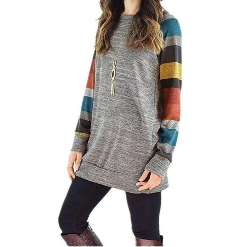 Planet Gates Blue / S Spring Autumn Tee Shirt Women Long Sleeve O Neck Striped Patchwrork T-Shirt Casual Loose Soft Warm Slim Tee Tops