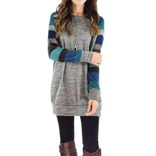 Planet Gates Blue / S Spring Autumn Tee Shirt Women Long Sleeve O Neck Striped Patchwrork T-Shirt Casual Loose Soft Warm Slim Tee Tops