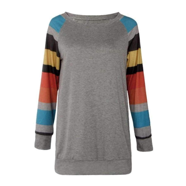 Planet Gates Blue / S Spring Autumn Tee Shirt Women Long Sleeve O Neck Striped Patchwrork T-Shirt Casual Loose Soft Warm Slim Tee Tops