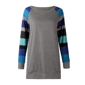 Planet Gates Blue / S Spring Autumn Tee Shirt Women Long Sleeve O Neck Striped Patchwrork T-Shirt Casual Loose Soft Warm Slim Tee Tops