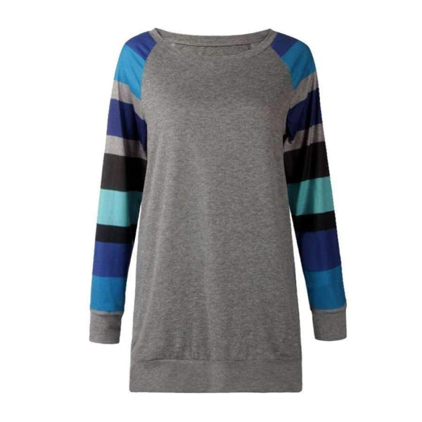 Planet Gates Blue / S Spring Autumn Tee Shirt Women Long Sleeve O Neck Striped Patchwrork T-Shirt Casual Loose Soft Warm Slim Tee Tops