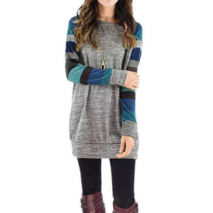 Planet Gates Blue / S Spring Autumn Tee Shirt Women Long Sleeve O Neck Striped Patchwrork T-Shirt Casual Loose Soft Warm Slim Tee Tops