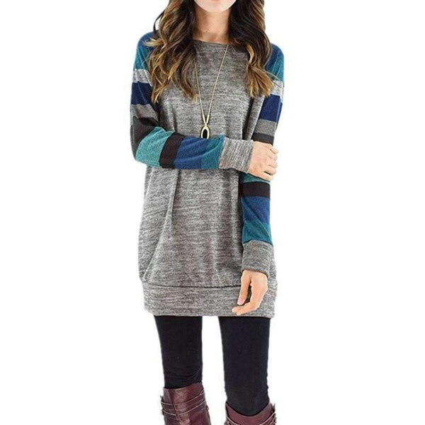 Planet Gates Blue / S Spring Autumn Tee Shirt Women Long Sleeve O Neck Striped Patchwrork T-Shirt Casual Loose Soft Warm Slim Tee Tops