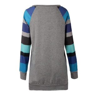 Planet Gates Blue / S Spring Autumn Tee Shirt Women Long Sleeve O Neck Striped Patchwrork T-Shirt Casual Loose Soft Warm Slim Tee Tops