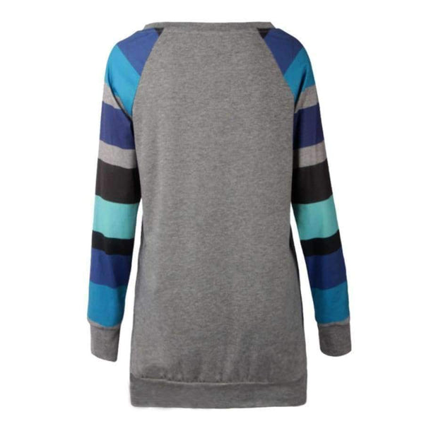 Planet Gates Blue / S Spring Autumn Tee Shirt Women Long Sleeve O Neck Striped Patchwrork T-Shirt Casual Loose Soft Warm Slim Tee Tops