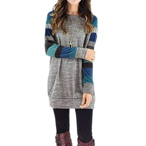 Planet Gates Blue / S Spring Autumn Tee Shirt Women Long Sleeve O Neck Striped Patchwrork T-Shirt Casual Loose Soft Warm Slim Tee Tops