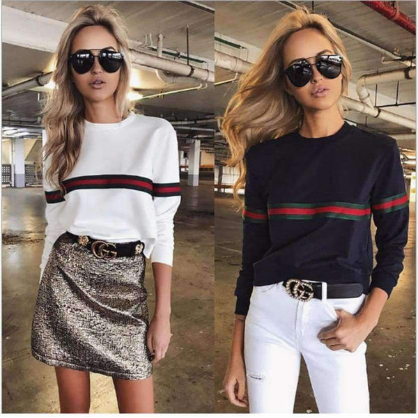 Planet Gates Blue / S Stripe Summer Autumn T Shirt Femme Causal T Shirt Women Top Female T Shirt Long Sleeve White T-shirt Woman Tshirt Top