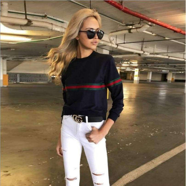 Planet Gates Blue / S Stripe Summer Autumn T Shirt Femme Causal T Shirt Women Top Female T Shirt Long Sleeve White T-shirt Woman Tshirt Top