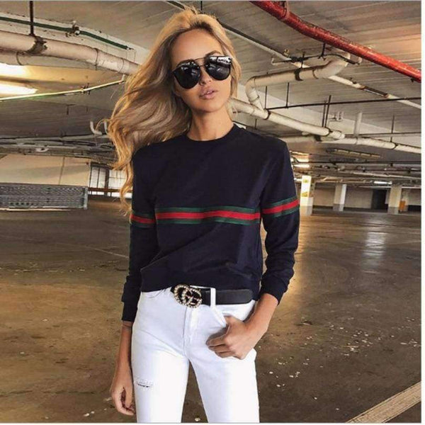 Planet Gates Blue / S Stripe Summer Autumn T Shirt Femme Causal T Shirt Women Top Female T Shirt Long Sleeve White T-shirt Woman Tshirt Top