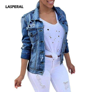 Planet Gates blue / S Women Jeans Jacket Slim Ripped Holes Denim Jacket Femme Elegant Vintage Bomber Jacket 2018 Basic Coats Casacos Feminino