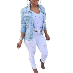 Planet Gates blue / S Women Jeans Jacket Slim Ripped Holes Denim Jacket Femme Elegant Vintage Bomber Jacket 2018 Basic Coats Casacos Feminino