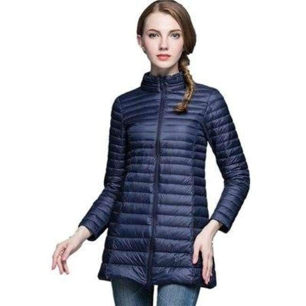 Planet Gates Blue / S Women's Long Coat Winter New White Duck Down 90%, Size S- 4XL Slim and Elegant Female Ultra-lightweight Down Jacket