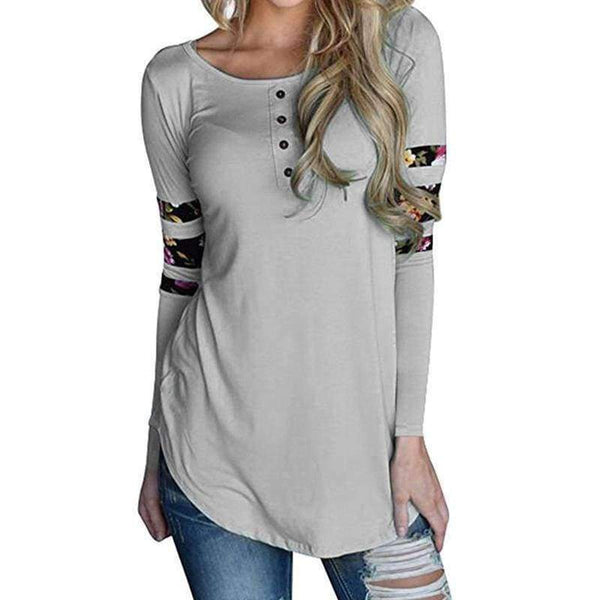 Planet Gates Blue / S Women Tops Casual Female T-Shirt Ladies Long Sleeve Tees Flower Printed Shirts O-Neck Slim Women Blusas WS1550C