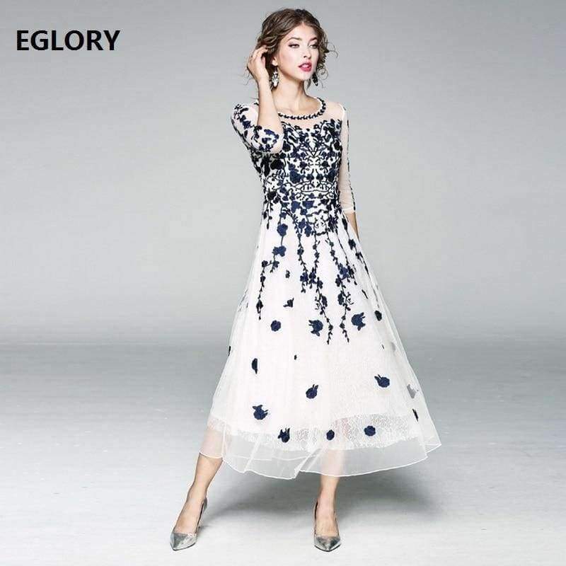 Planet Gates blue / S Womens Fashion Party Wedding Event Long Summer Dress 2018  Female Exquisite Embroidery Lace Maxi Vestido Mujer
