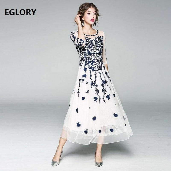 Planet Gates blue / S Womens Fashion Party Wedding Event Long Summer Dress 2018  Female Exquisite Embroidery Lace Maxi Vestido Mujer