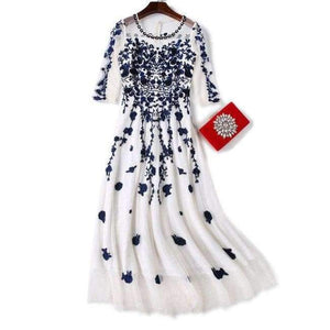 Planet Gates blue / S Womens Fashion Party Wedding Event Long Summer Dress 2018  Female Exquisite Embroidery Lace Maxi Vestido Mujer