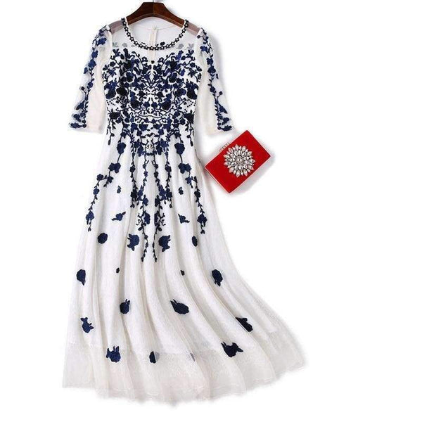 Planet Gates blue / S Womens Fashion Party Wedding Event Long Summer Dress 2018  Female Exquisite Embroidery Lace Maxi Vestido Mujer