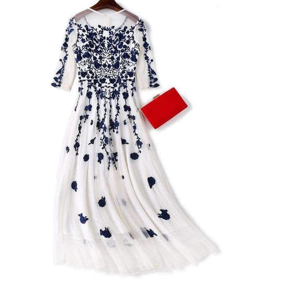 Planet Gates blue / S Womens Fashion Party Wedding Event Long Summer Dress 2018  Female Exquisite Embroidery Lace Maxi Vestido Mujer
