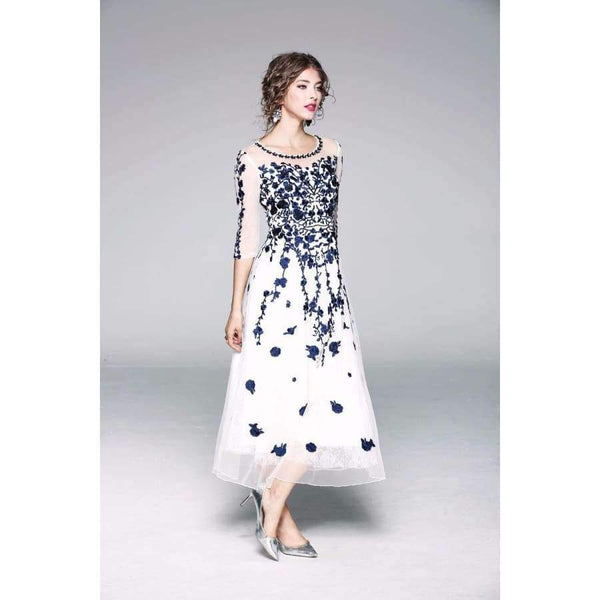 Planet Gates blue / S Womens Fashion Party Wedding Event Long Summer Dress 2018  Female Exquisite Embroidery Lace Maxi Vestido Mujer